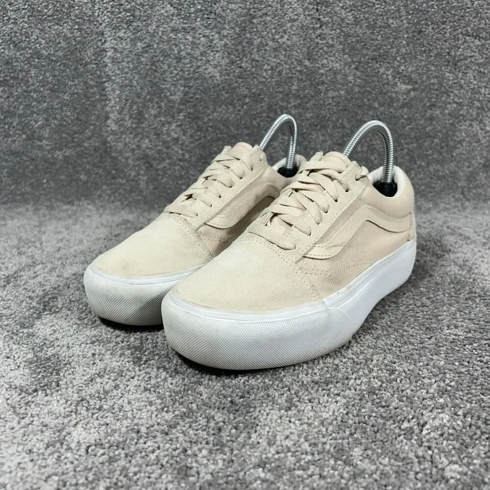 VANS Old Skool Women’s Size 7 Tan Suede Canvas Casual Lace Up Shoes Used